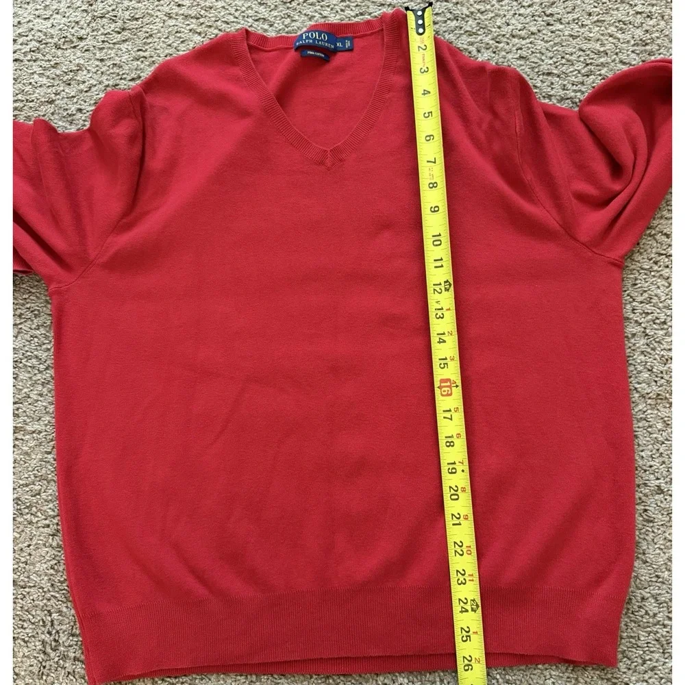Polo Ralph Lauren Sweater Men Red Pima Cotton V Neck Pullover Lightweight Sz XL